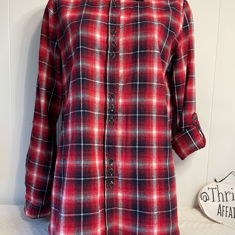 Hint of Mint Red Plaid Button Down Shirt Light Flannel & Lace